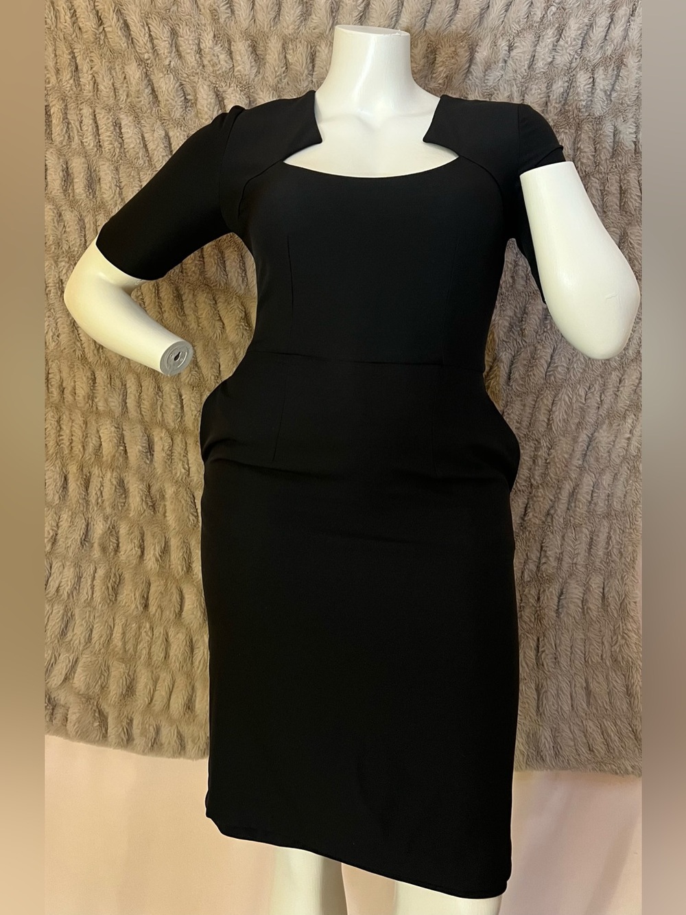 Sophisticated Black Square-Neck Midi Dress
